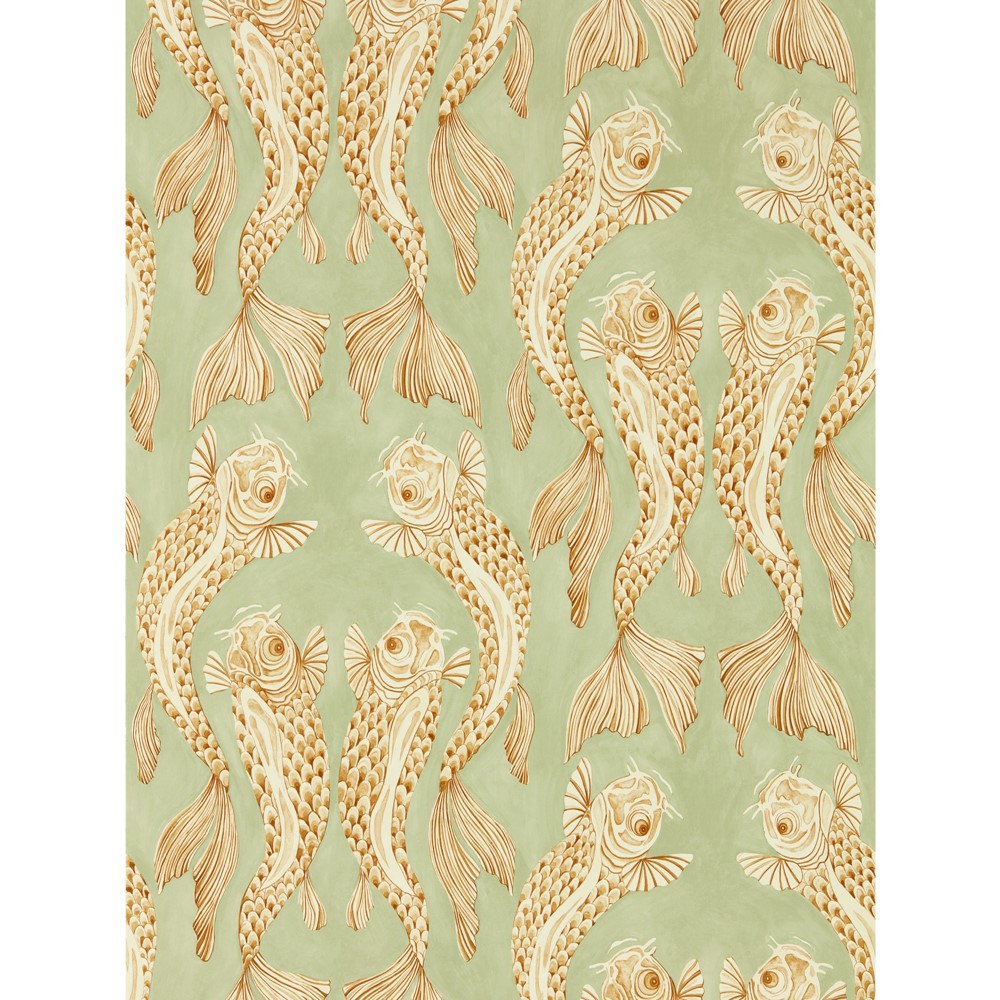 Voyaging Koi Wallpaper 217114 by Morris & Co in Oriental Green Honey